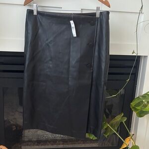 Ann Taylor Black Button-Accent Vegan Leather Pencil Skirt